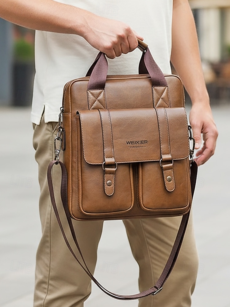 Messenger Bag für Herren aus Kunstleder, geräumige Aktentasche mit mehreren Fächern und verstellbarem Schultergurt, stilvolle Reisetasche für Freizeit und Beruf, geeignet für den täglichen Arbeitsweg und die Arbeit. 2026 - $32.99 –P1