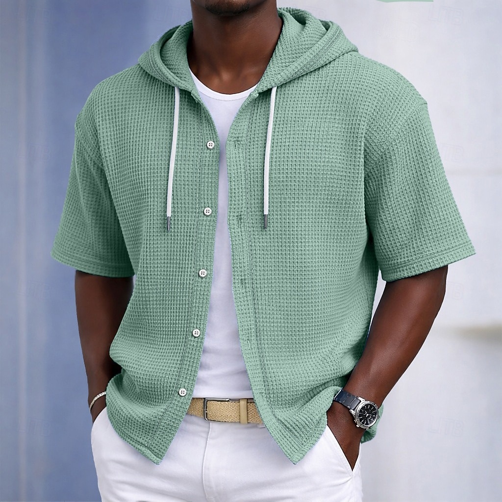 Herren Hemd Waffelhemd Freizeithemd Knopfhemd Schwarz Weiß Hellgrün Marineblau Purpur Kurzarm Einfarbig Einfach Mit Kapuze Lässig Täglich Fronttasche Bekleidung Elegant Mode Lässig 2026 - $30.99 –P7