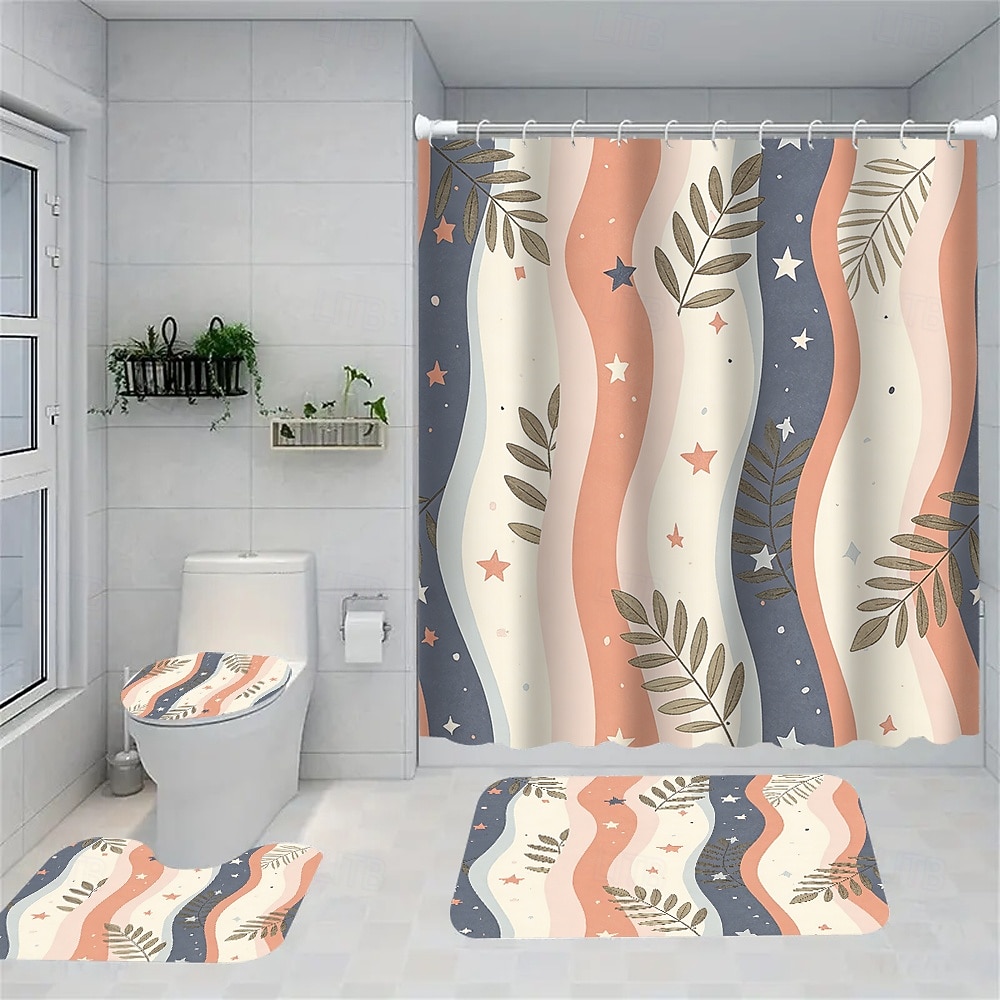 Modern Creative Bathroom Shower Curtain and Bath Mat Set, Polyester Waterproof, Mildew Resistant, Quick Dry, Non Slip, Easy to Clean, Home Bathroom Decor 2026 - $55.99 –P7