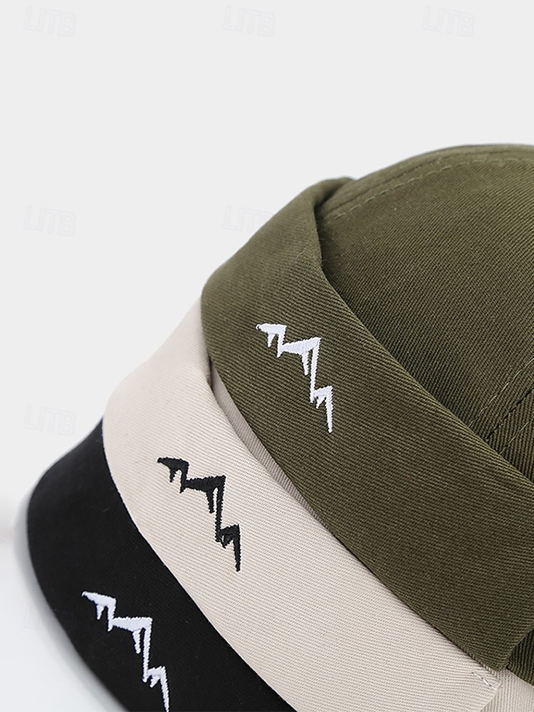 2026年 メンズポリエステル製ドッカーハット。つばのない調節可能なキャップで、山のモチーフが刺繍されています。複数のカラー展開で、旅行、アウトドアスポーツ、普段着、バケーションスタイルに最適です。  コレクション – $14.99 –P8