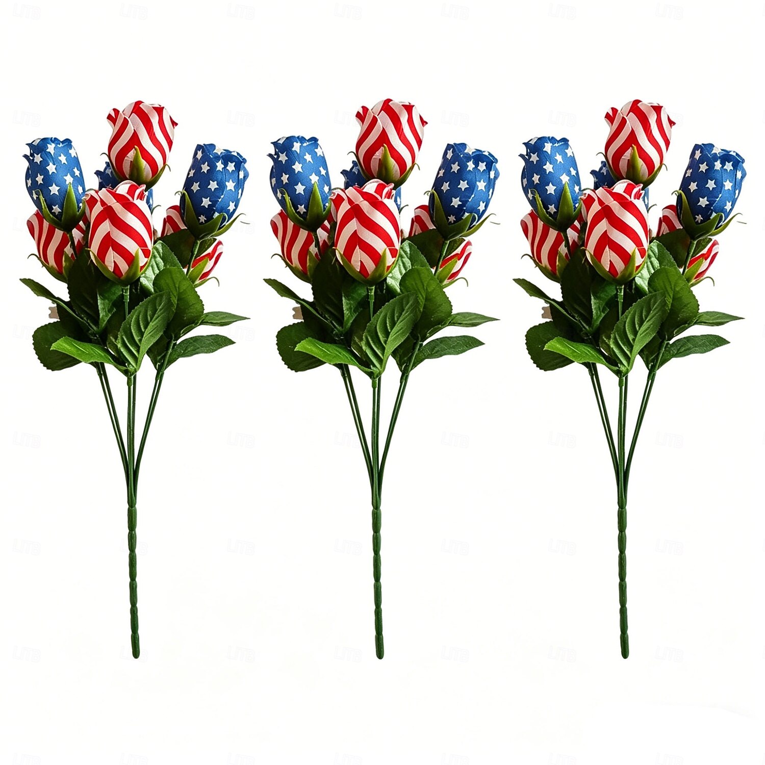 3Pcs 250th Anniversary Artificial Chrysanthemums & Rose Flowers, Reusable Plastic Flowers for American Independence Day Decorations, 4th of July Party Decor, Home & Garden Centerpieces 2026 - $20.99 –P16