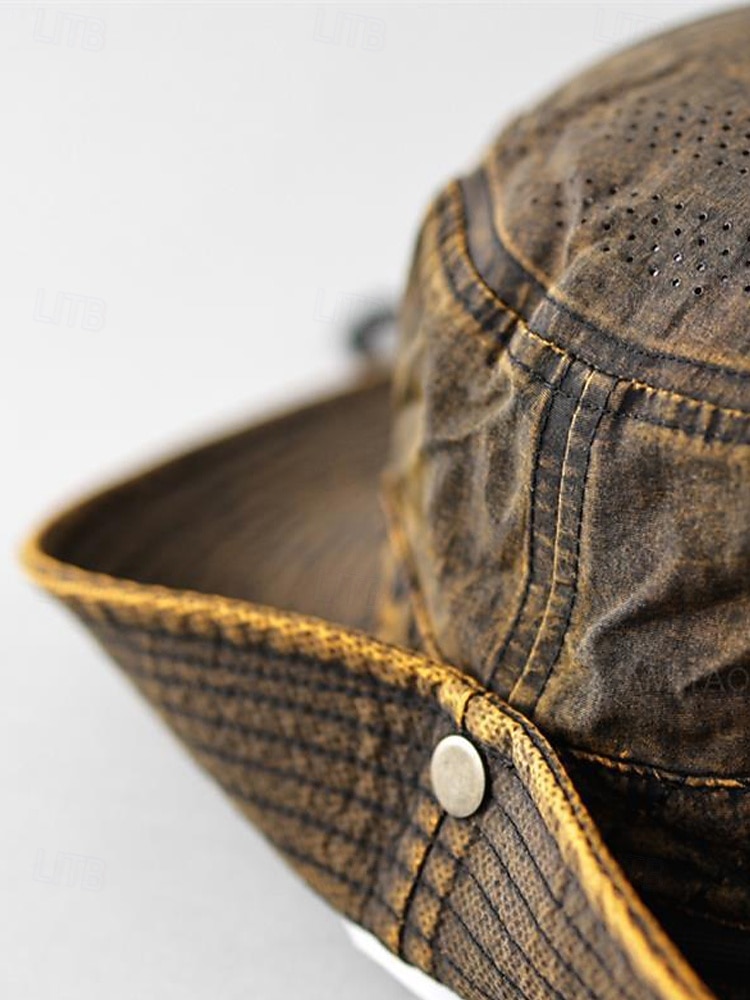 Vintage western cowboy zonnehoed voor heren, veelkleurige polyester outdoorhoed met opvouwbare rand en kinband, ideaal voor vakanties, wandelen, vissen en dagelijks gebruik. 2026 - $18.99 –P12