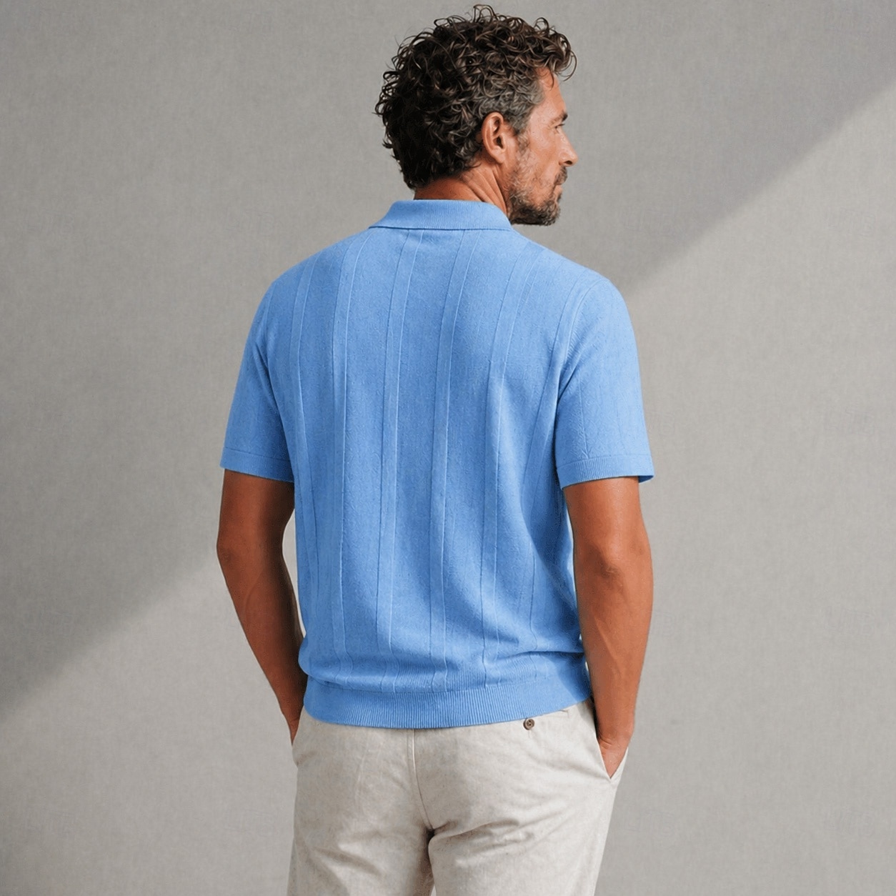 polo da uomo a trecce, maglia a coste, colletto a risvolto, maniche corte, tinta unita, foro, primavera &blu estivo del 2026 a $36.99 –P2