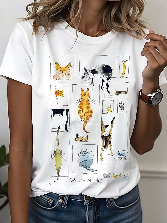Pasen Dames T-shirt Afdrukken Grafisch dier Tekenfilm Modieus Stijlvol Klassiek Korte mouw Strakke ronde hals Normale tops Casual Dagelijks Weekend Wit Zomer Lente 2026 - $21.99 –P1