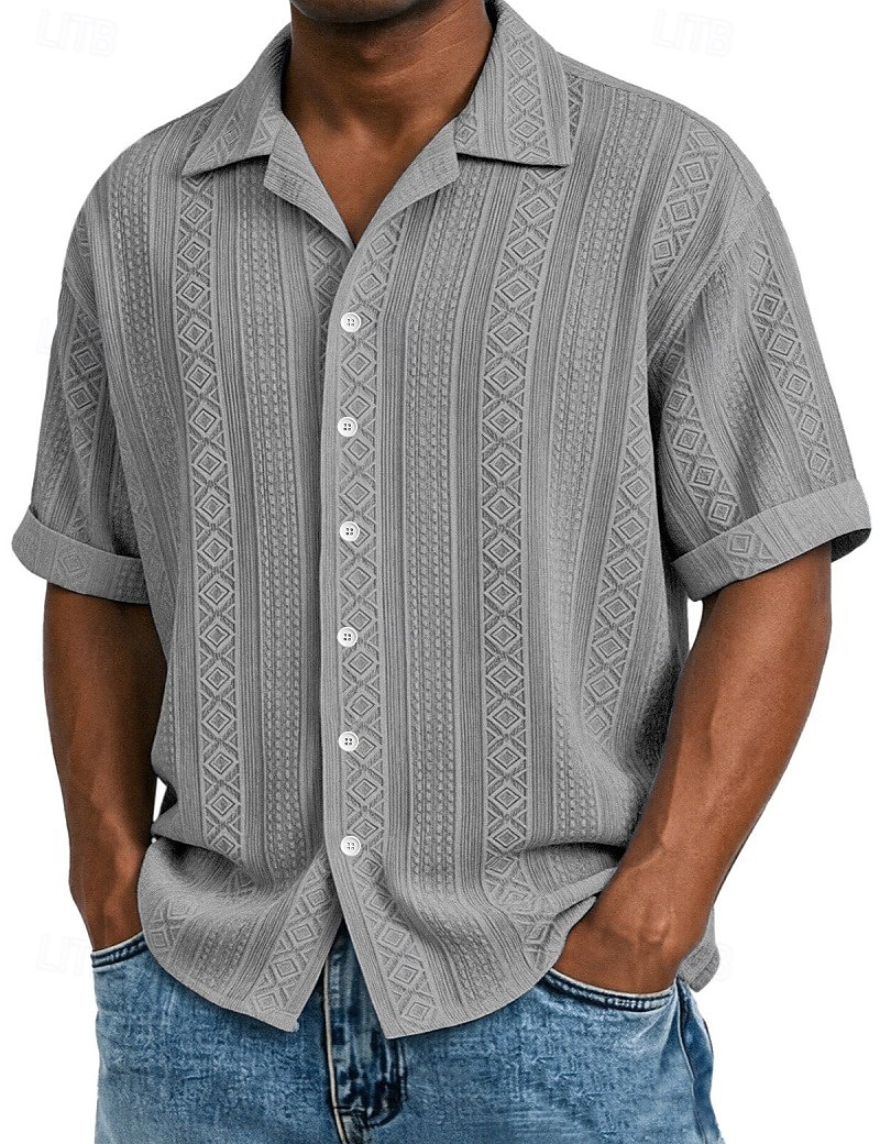 Ανδρικά Πουκάμισο Υφή Πουκάμισο με κουμπιά Πουκάμισο ζακάρ Μαύρο Λευκό Πράσινο Ανοικτό Βαθυγάλαζο Βυσσινί Κοντομάνικο Γεωμετρικό Πέτο Καθημερινά ΕΞΩΤΕΡΙΚΟΥ ΧΩΡΟΥ Ζακάρ Ρούχα Κομψό στυλ street 2026 - $26.99 –P4