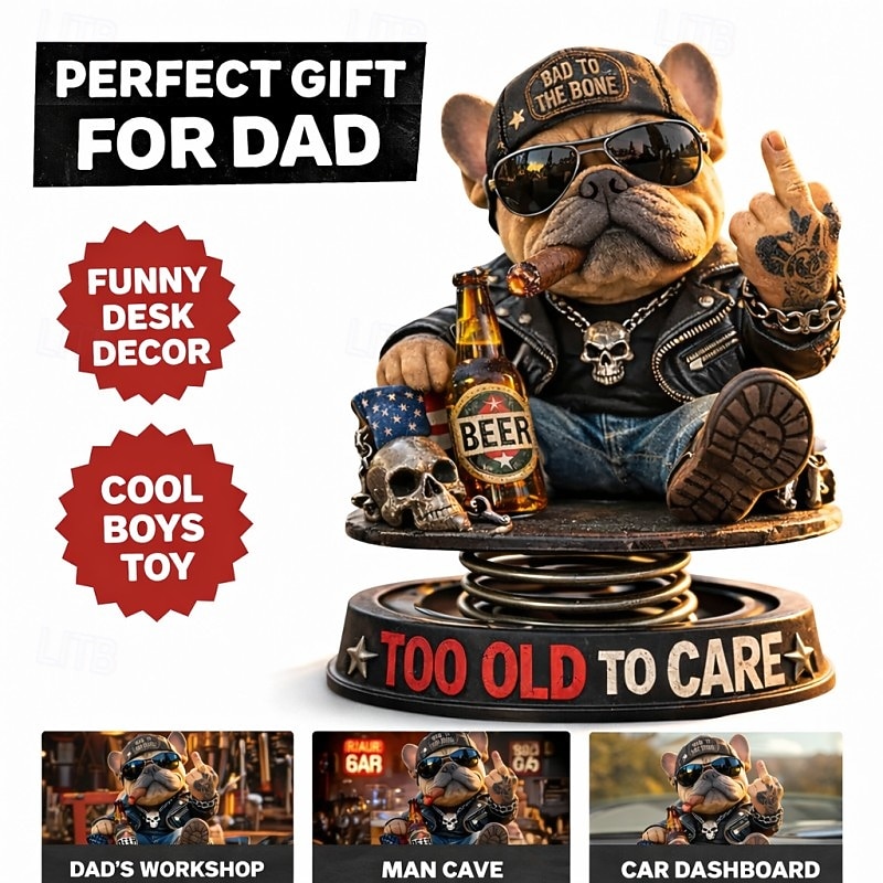 Too Old To Care Dashboard Bobblehead, Handmade Resin French Bulldog Biker Figurine Funny  Gift for Dad to Old Man Office Car Decor Gift, Handmade Collectible 2026 - $25.99 –P3
