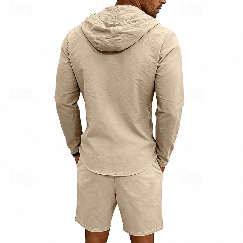 Ανδρικά Πουκάμισο λινό 2 Κομμάτια Σετ πουκαμίσου Και Σορτσάκια Σορτς από λινό Σορτς παραλίας Σειρά Σκέτο Καθημερινά ΕΞΩΤΕΡΙΚΟΥ ΧΩΡΟΥ Διακοπές Με Κουκούλα Μακρυμάνικο Καλοκαίρι Άνοιξη 2026 - $36.99 –P18