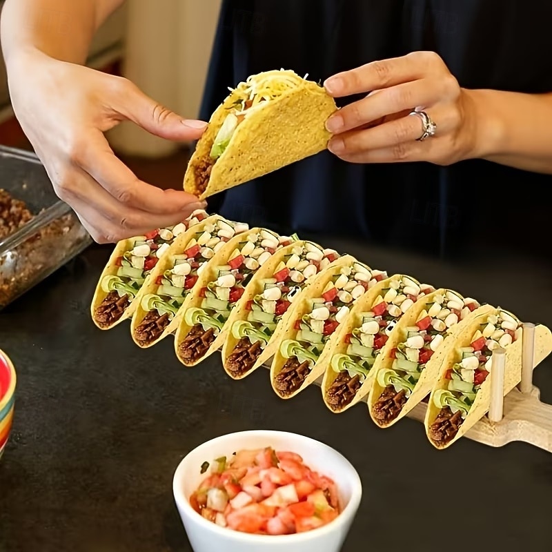 Fa toronytartó, fa toronytartó tálcákhoz, bambusz mexikói burrito tálca, 8 puha vagy kemény héjú tortilla befogadására alkalmas, kukorica tortillához is alkalmas, éttermekbe, partikra alkalmas 2026 - $13.99 –P3