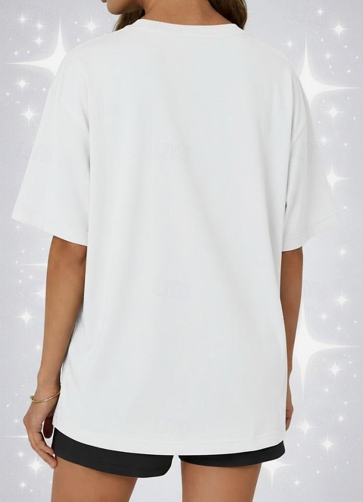 Camiseta de mujer de 100% algodón oversized camiseta de color sólido moda clásica casual de manga corta cuello redondo tops regulares para deportes salir diario verde salvia negro blanco amarillo 2026 - $24.99 –P7