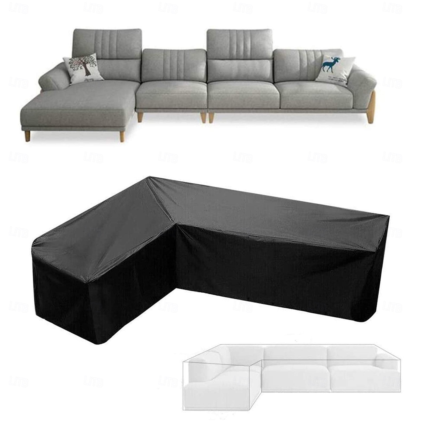أغطية أثاث الحدائق على شكل حرف L، مقاومة للماء والغبار، مناسبة لأثاث الحدائق الخارجية، لحماية الأرائك والأثاث الخارجي، وواقيات العشب الشتوية (215 × 215 × 87 سم، أسود) 2026 - $42.99 –P1