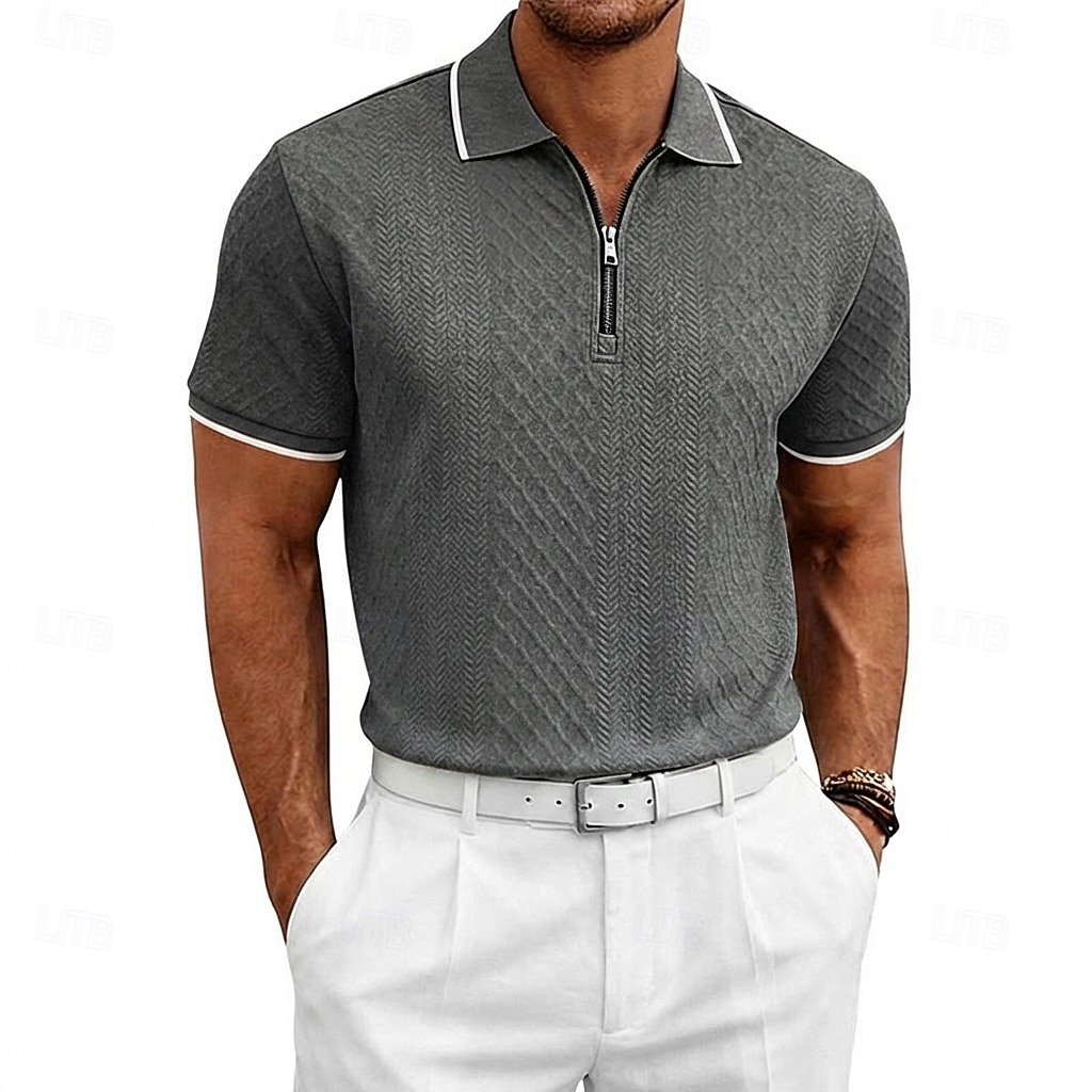 Men's Polo Polo Shirts Casual Daily Quarter Zip Short Sleeve Fashion Basic Plain Jacquard Zipper Spring & Summer Summer Spring Regular Fit Blue Black White Burgundy Navy Blue khaki Polo 2026 - $22.99 –P11