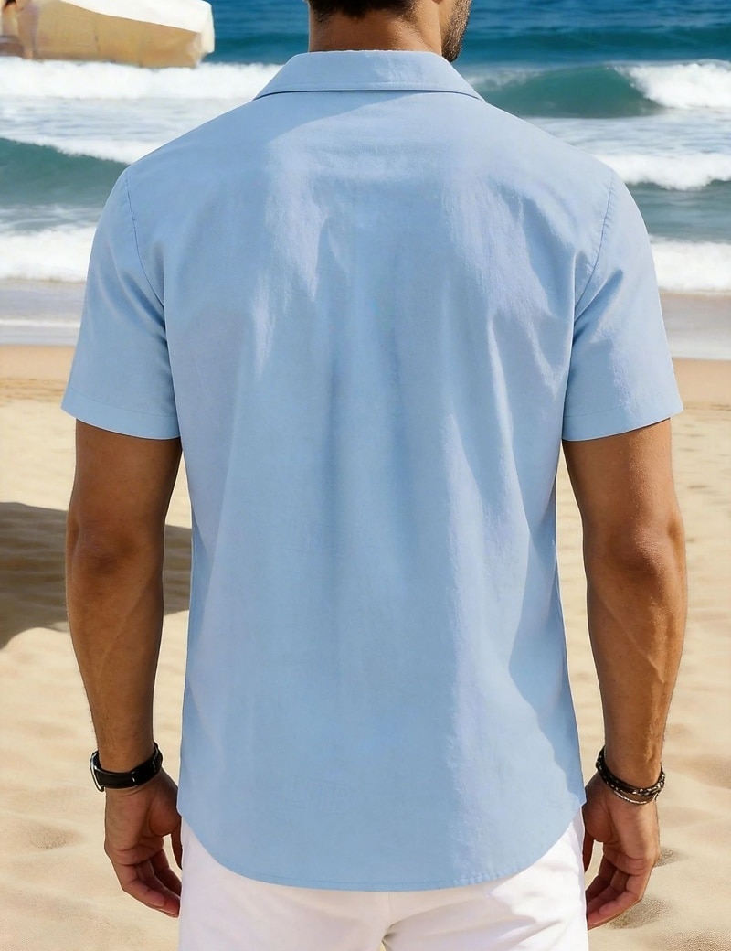 Per uomo Camicia Camicia di lino Camicia Estiva Camicia da Spiaggia Camicia con Bottoni Semplice Vacanza Ferie Nero Bianco Blu marino Azzurro cielo Manica Corta Collo a Lancia Estate Primavera del 2026 a $24.99 –P18