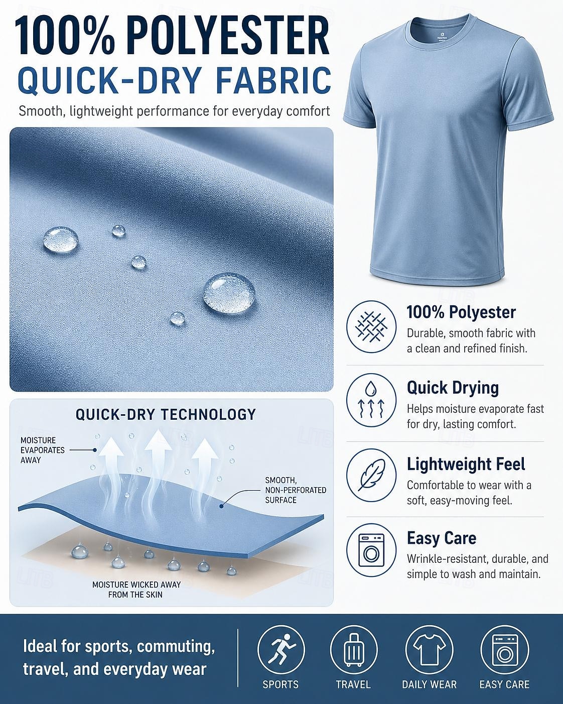 Hombre Camiseta Camiseta superior Manga Corta Cuello Barco Verano Primavera Plano Casual De Deporte Secado rápido Delgado Puro Casual Diario Deportes Bleu Ciel Negro Blanco Camiseta superior para 2026 - $16.99 –P6