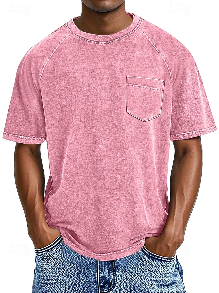 Herren Baumwoll-T-Shirt Gewaschenes Hemd T-Shirt Kurzarm Rundhalsausschnitt Sommer Frühling Ganzjahres Einfarbig Einfach Retro Vintage Betrübt Tasche Stückgefärbt Gewaschen Lässig Urlaub Straße 2026 - $28.99 –P8