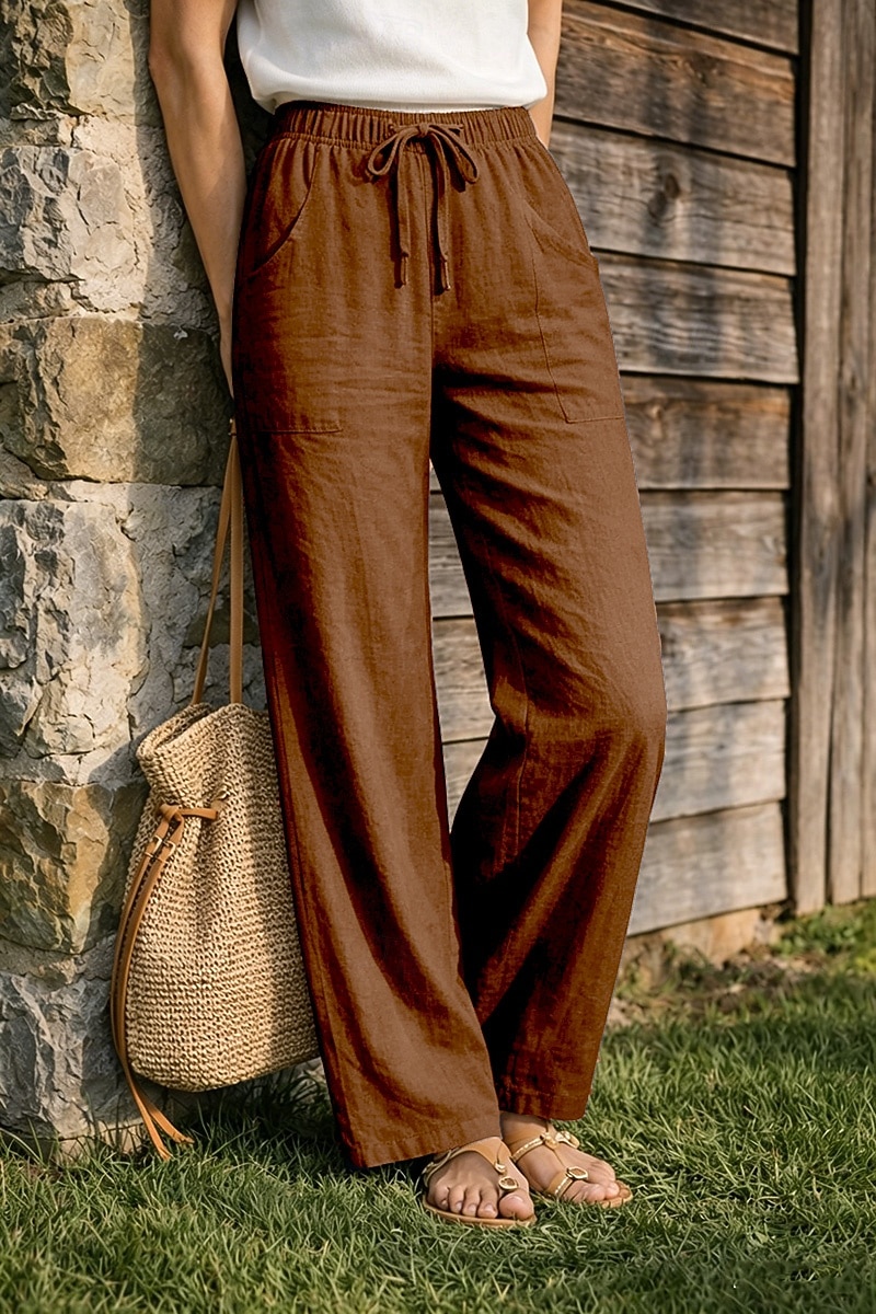 Pantaloni da donna taglie forti 100% cotone a gamba larga, ideali per vacanze, basic, casual, per tutti i giorni, lunghezza intera, vita alta, tinta unita, coulisse, gamba larga, comodi, ad asciugatura rapida, morbidi, anelastici, grigi, neri, bianchi del 2026 a $17.99 –P4
