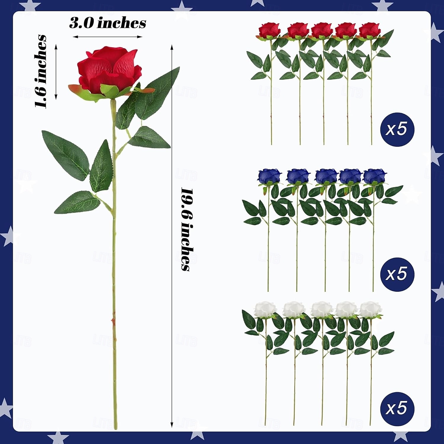 Bouquet de 15 fleurs artificielles en soie, style patriotique, avec de longues tiges, idéal pour la décoration de la maison ou comme centre de table pour la fête nationale américaine (4 juillet). de 2026 ? $22.99 –P2