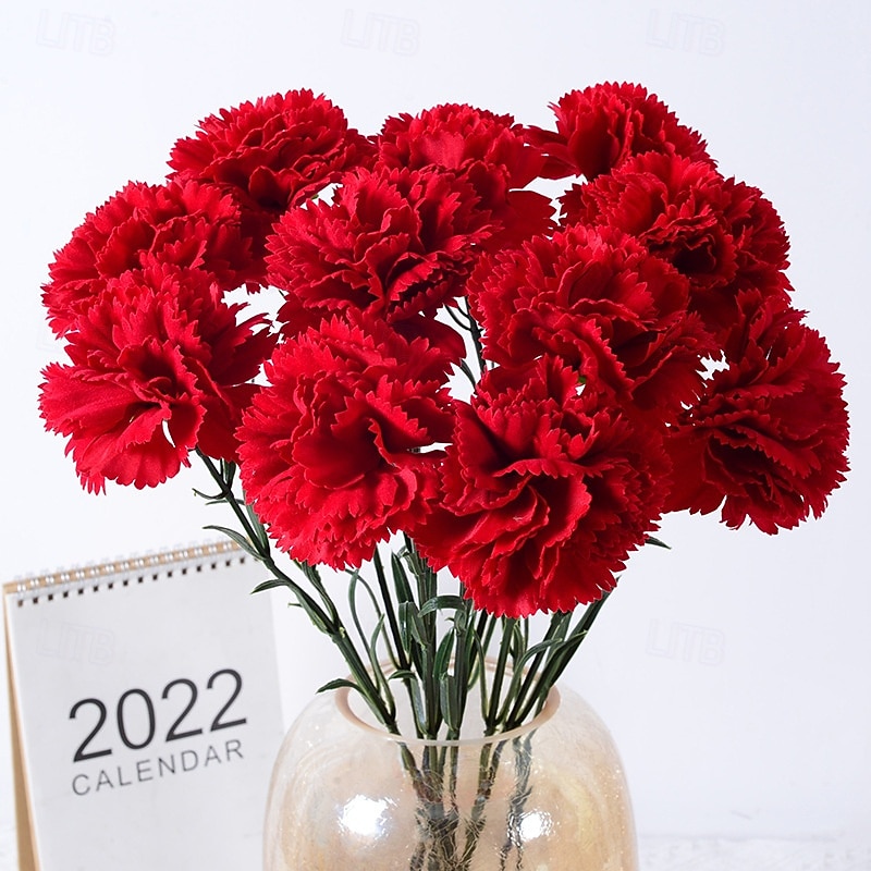 10 ramos de cravos artificiais, flores vermelhas de seda para casamento, decoração de casa, Dia dos Professores, Dia das Mães, presentes e festas. &arranjos florais de 2026 por $15.99 –P1