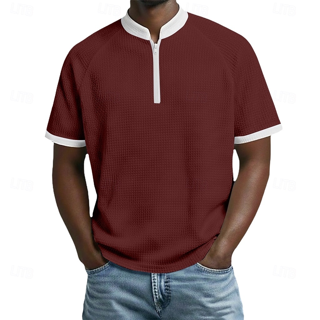 בגדי ריקוד גברים חולצות פולו וופל חולצות פולו קזו'אל יומי רבע מיקוד שרוולים קצרים אופנתי בסיסי קולור בלוק רוכסן קל משקל קיץ אביב רגיל שחור לבן בורגנדי כחול נייבי כחול סקיי סגול חולצות פולו וופל 2026 - $21.99 –P5