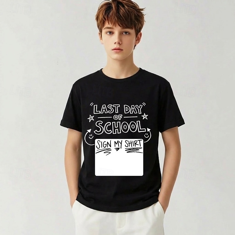 100% Cotton Kids Boys' Black White Graphic Quotes & Sayings T shirt Blouse Crew Neck Short Sleeve Outdoor Dailywear Fashion Streetwear Designer Printing Summer 2026 - $15.99 –P4