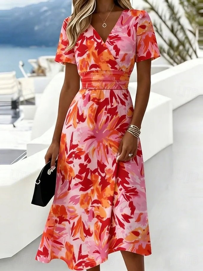 Γυναικεία Μίντι φόρεμα Φόρεμα ριχτό Διακοπές Καθημερινό Μπόχο Καθημερινά Καλοκαιρινό φόρεμα Ανοιξιάτικο φόρεμα Κανονικό Φλοράλ Γραφική Κοντομάνικο Στρογγυλή Ψηλή Λαιμόκοψη Λαιμόκοψη V 2026 - $15.99 –P5