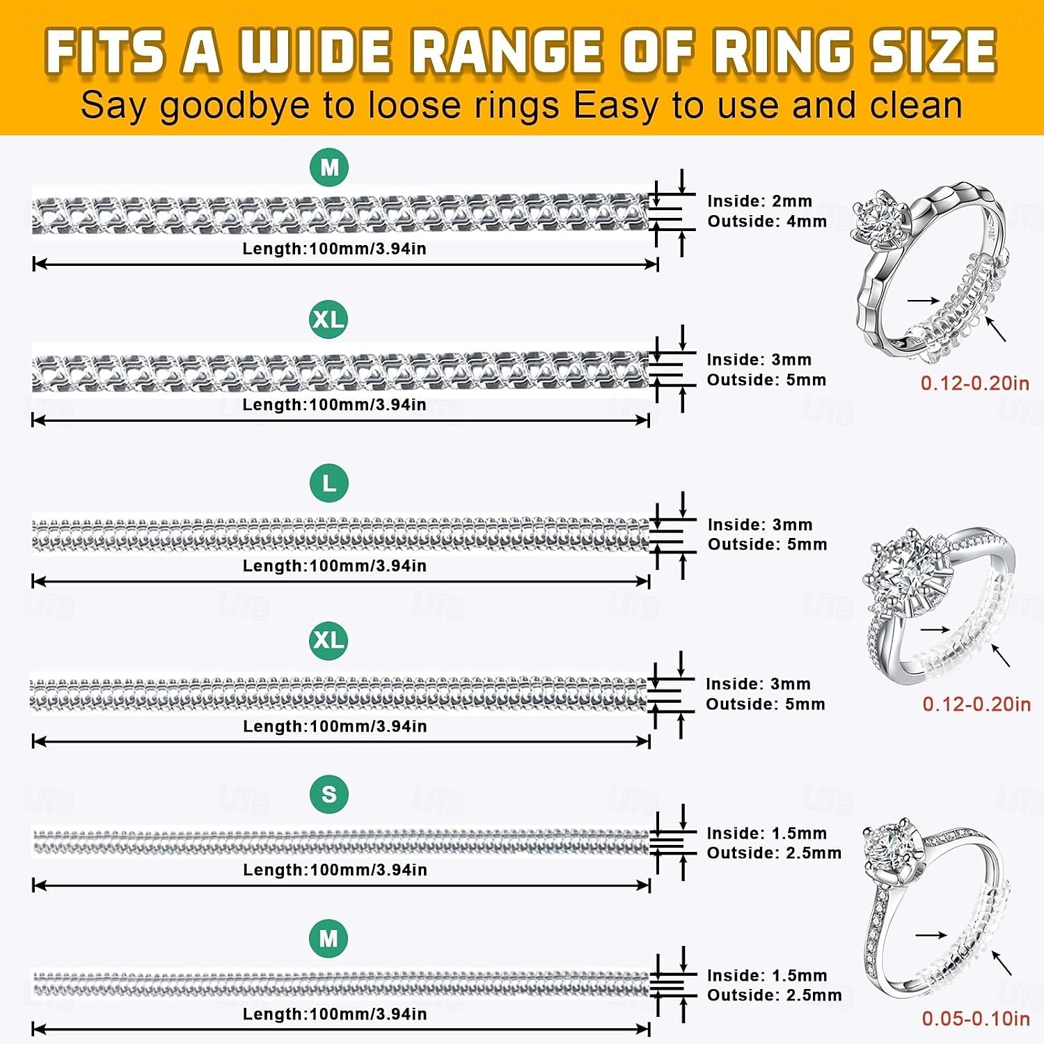 Ajusteurs de taille de bague pour bagues trop grandes (lot de 14) : ajusteurs invisibles en silicone, protège-bagues, entretoises et redimensionneurs pour femmes et hommes. Permet de réduire la taille de 2026 ? $9.99 –P3