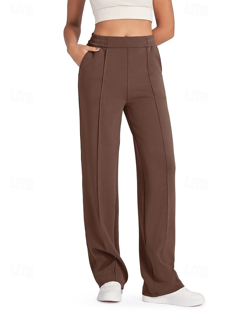 Mujer Perneras anchas Vacaciones Básico Longitud total Alta cintura Color sólido Bolsillo Cómodo Microelástico Diario Café marrón Negro Gris Ligero Primavera Holgado 2026 - $44.99 –P1