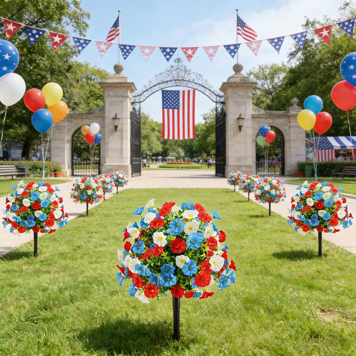 Estaca de flores artificiais patrióticas de 22 polegadas, vermelha e branca. &jardim de glória-da-manhã azul &Decoração de jardim para o Dia da Independência &Dia da Memória, resistente aos raios UV, de 2026 por $27.99 –P9