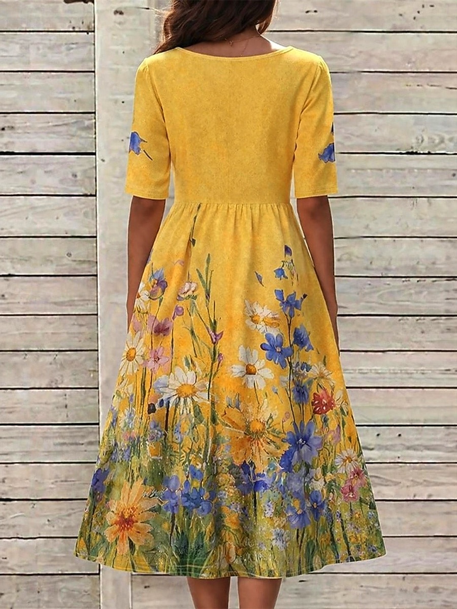 Per donna Abito Midi Abito a Tubino Vacanza Casual Boho Quotidiano Abito Estivo Abito Primaverile Vestibilità regolare Floreale Grafico Manica Corta Girocollo Giallo Verde chiaro Rosa Azzurro cielo del 2026 a $26.99 –P5