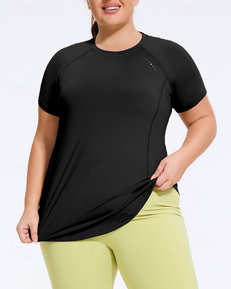 Women's Yoga Tops Workout Tops Crew Neck Skin Friendly Lightweight Comfortable Plus Size Short Sleeve Sports Solid Color Top For Gym Workout Running Fitness Loose Fit Activewear 2026 - $22.99 –P1