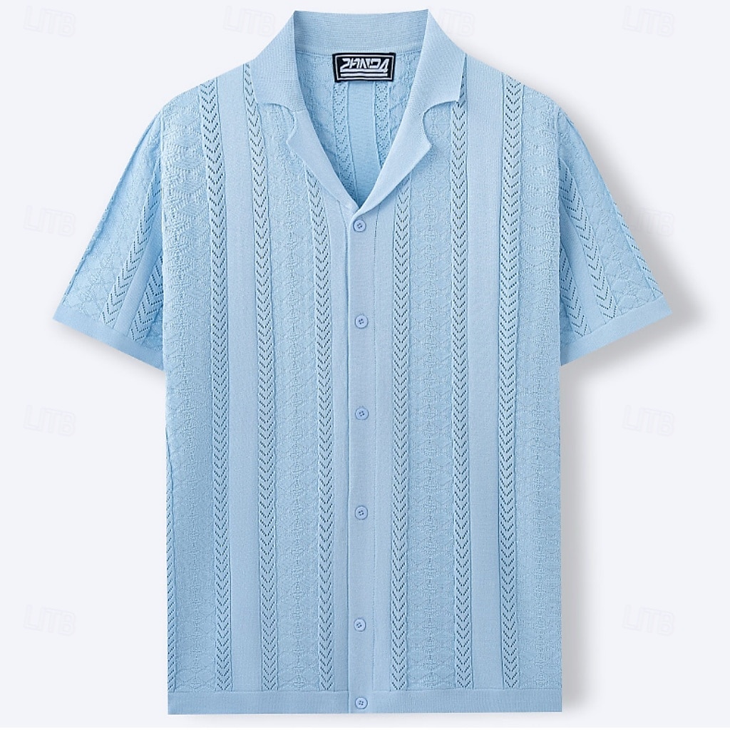 Men's Shirt Casual Shirt Button Up Shirt Jacquard Shirt Blue Green Apricot Short Sleeve Plain Cuban Collar Casual Daily Buttons Clothing Apparel Viscose Elegant Fashion Casual 2026 - $32.99 –P2