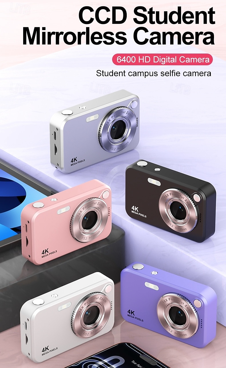 Câmera digital 4K para fotografia, 64MP, com foco automático, ideal para vlogs no YouTube, zoom de 16x, compacta, perfeita para estudantes, iniciantes e adolescentes. Câmera portátil do tipo "apontar de 2026 por $44.99 –P1