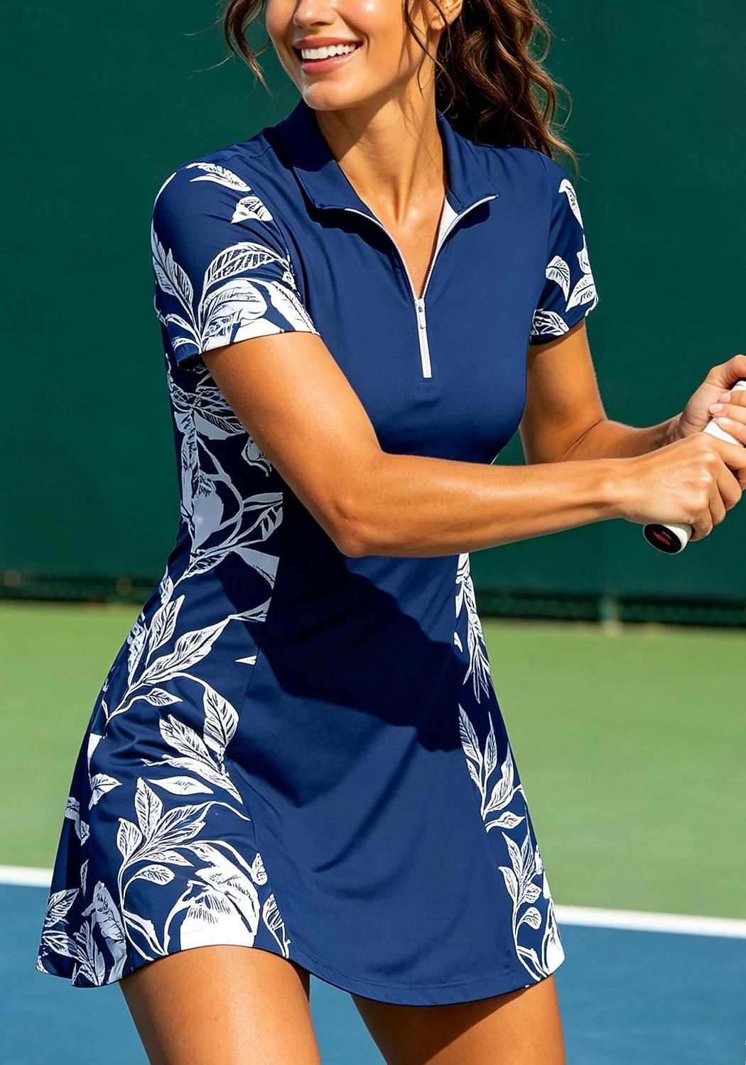 Women's Floral Sports Dress Tennis Polo Dress Short Sleeve Quarter Zip UPF50+ Elastic Sweat-Wicking Breathable Volleyball Tennis Golf Turndown Dress Blue Tennis Clothing 2026 - $27.99 –P2