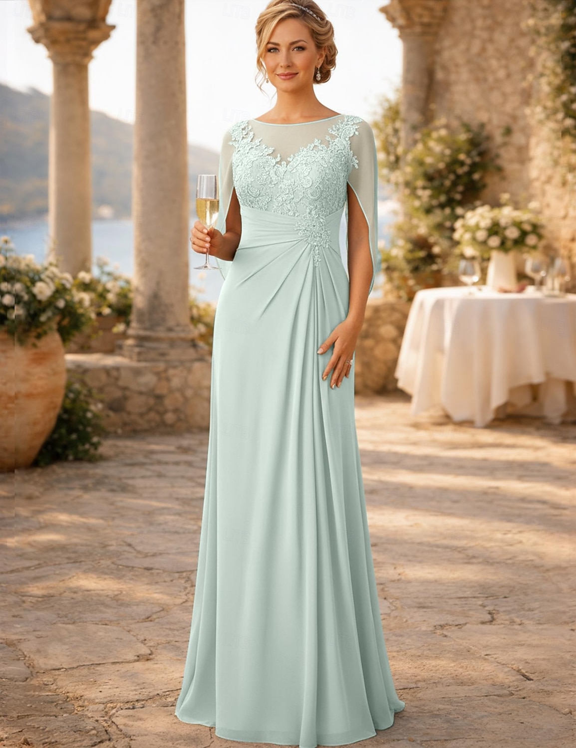 Футляр В пол Свадебное платье для гостей Вечернее платье Платье для матери невесты Без рукавов Вырез под горло Элегантный стиль Свадебный гость Помолвка Шифон с Аппликации Рюши / сборки 2026 - $188.99 –P10