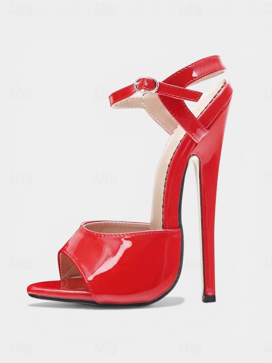 Women's Patent Leather Platform Stiletto Sandals, Open Toe Ankle Strap High Heels for Club, Party & Dancewear 2026 - $79.99 –P2