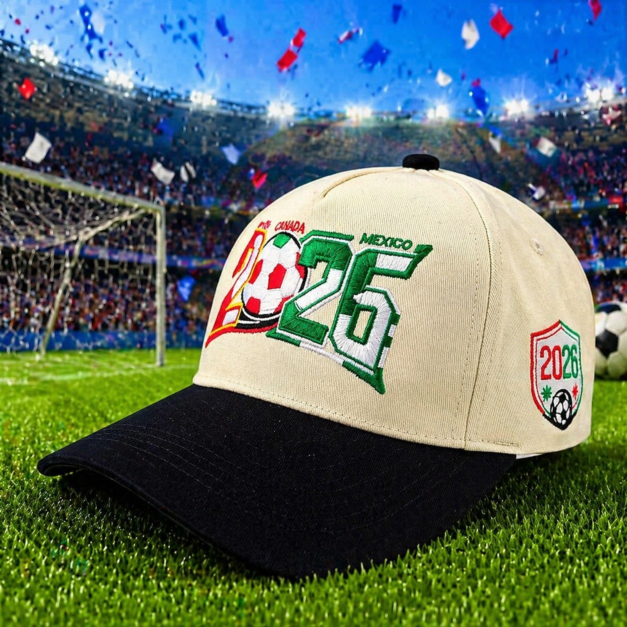 WK voetbal 2026 pet met geborduurd logo van de VS, Canada en Mexico, verstelbare unisex voetbalfanpet voor buiten, wedstrijddagen, feestjes en als cadeau. 2026 - $19.99 –P2