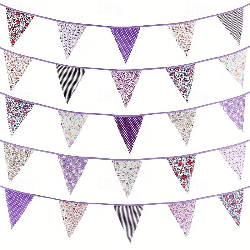 Bandeirinhas de tecido floral estilo campestre de 10m/393,7 polegadas, bandeirinhas de cordão para pendurar em ambientes internos e externos, bandeirinhas de puxar com estampa floral vintage para de 2026 por $24.99 –P6