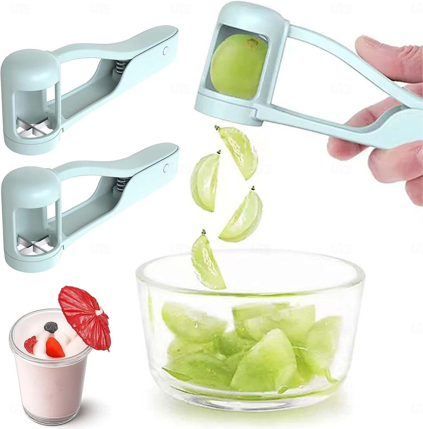 Conjunto de 2 fatiadores de uva e tomate, cortador de uvas e tomates-cereja, utensílio de cozinha para frutas pequenas, fatiador manual, ideal para tomates-cereja, uvas e outras frutas pequenas. de 2026 por $16.99 –P1