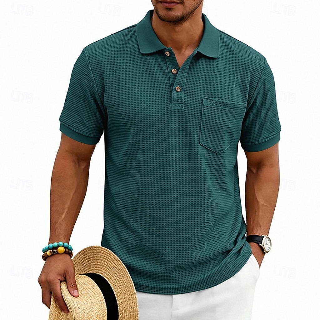 Per uomo Magliette Polo a Nido d'Ape Polo Casuale Streetwear Bavero Manica Corta Essenziale Moderno Semplice Tasca Leggero Estate Primavera Vestibilità regolare Nero Bianco Blu marino Verde scuro del 2026 a $21.99 –P18