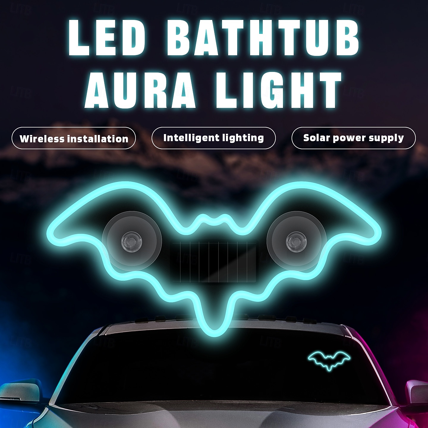 Car Solar Vacuum Suction Cup Neon Bat-Shaped Decorative Running Lights, Wire-Free, Type-C Rechargeable, 8 Modes, Ambient LED Car Interior & Exterior, Party, Halloween, Vehicle Decoration 2026 - $7.49 –P1