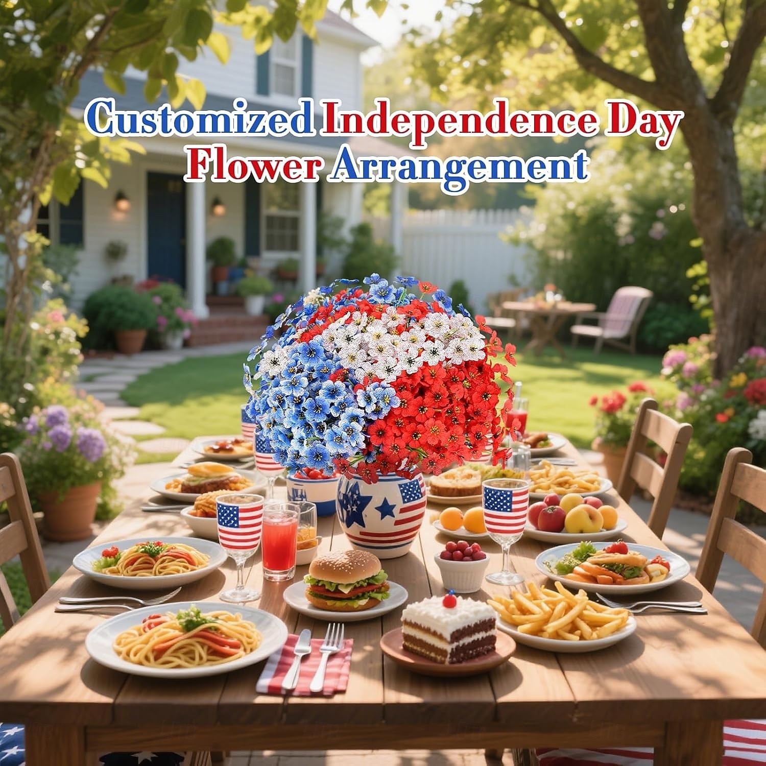 2026年 7月4日の飾り付け用、赤、白、青の愛国的な花のアレンジメント、フェイクシルク、UV耐性、メモリアルデー、庭、ポーチ、家の装飾用、デイジーの造花20束  コレクション – $23.99 –P5