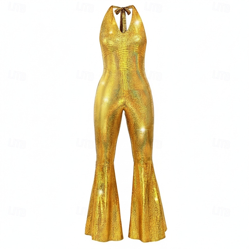 Retro vintage Schijf Jaren '80 Jumpsuit Mouwloos Schijf Glanzend metallic Halternek Kostuum Dames muziekfestival Feest Nachtclub Volwassenen Jumpsuit Zomer 2026 - $42.99 –P5