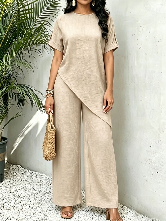 Dames Tweedelige sets Korte mouw Ronde hals Vakantie Dagelijks Casual Dagelijks blauw Wijn Bruin Zomer Ruim Passend 2026 - $41.99 –P2