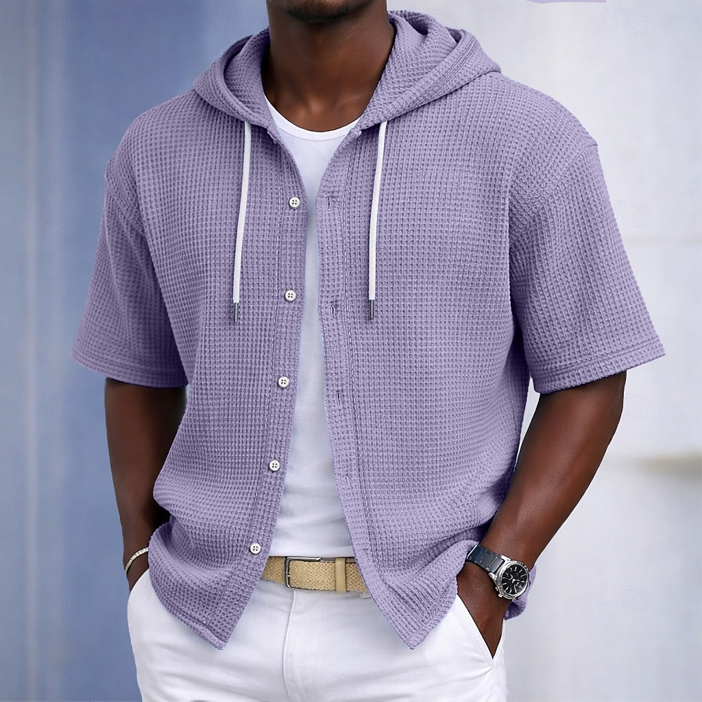 Herren Hemd Waffelhemd Freizeithemd Knopfhemd Schwarz Weiß Hellgrün Marineblau Purpur Kurzarm Einfarbig Einfach Mit Kapuze Lässig Täglich Fronttasche Bekleidung Elegant Mode Lässig 2026 - $30.99 –P4