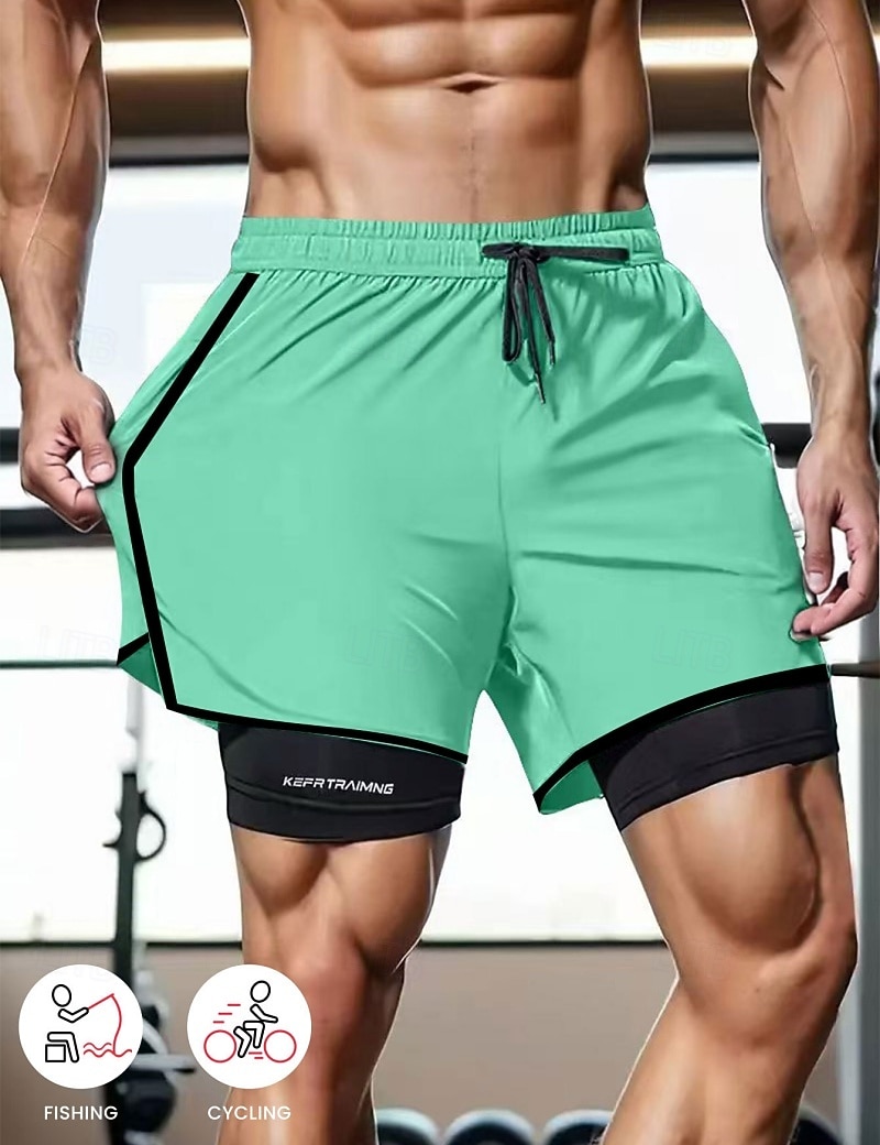 Men's Shorts Casual Shorts Athletic Short Pocket Elastic Waist 2 in 1 Plain Solid Quick Dry Breathable Short Daily Outdoor Gym Sports Sport Blue Black Micro-elastic 2026 - $14.99 –P10