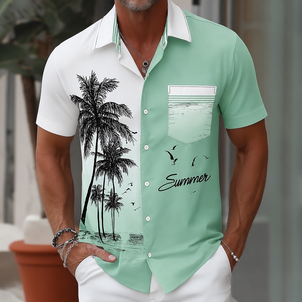 Voor heren Kokosnootboom Overgangskleur Tropische planten Hawaiiaans overhemd Tropische shirts Aloha-shirt Korte mouw Hawaii Strandvakantie Zomer Lente Strijkijzer 3D-afdrukken Voorste zak Overhemden 2026 - $25.99 –P2