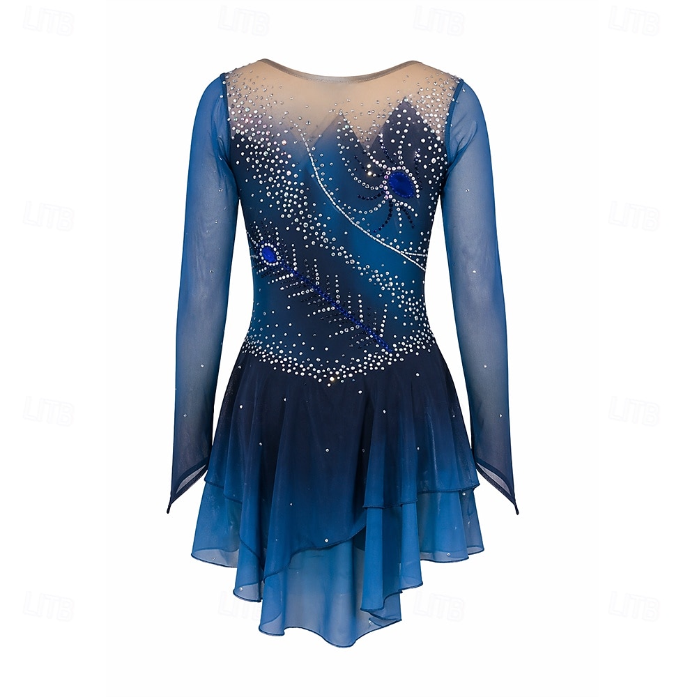 Vestito da pattinaggio artistico Per donna Da ragazza Pattinaggio sul ghiaccio Vestiti Blu scuro Foro per pollice tintura sfumata Retato Elastene Elasticizzato Addestramento Da allenamento del 2026 a $576.69 –P3