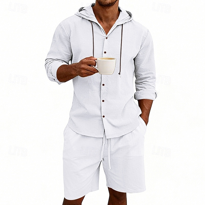 Ανδρικά Πουκάμισο λινό 2 Κομμάτια Σετ πουκαμίσου Και Σορτσάκια Σορτς από λινό Σορτς παραλίας Σειρά Σκέτο Καθημερινά ΕΞΩΤΕΡΙΚΟΥ ΧΩΡΟΥ Διακοπές Με Κουκούλα Μακρυμάνικο Καλοκαίρι Άνοιξη 2026 - $36.99 –P7