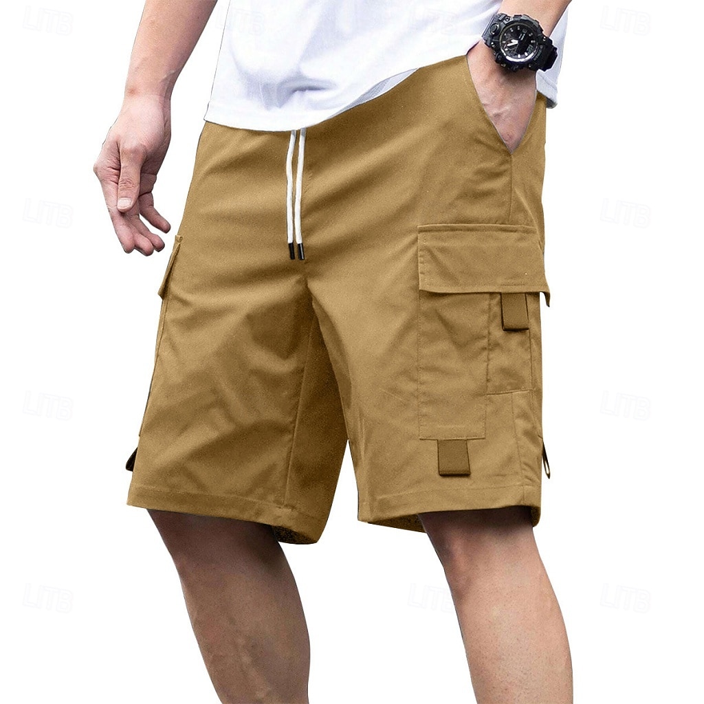 Herr Cargobyxor Cargo-shorts Shorts Casual shorts Snörning Ficka Elastisk midja Slät Enfärgat Knelängd Utomhus Streetwear Camping Mode Streetwear Svart Marinblå Oelastisk 2026 - $21.99 –P1