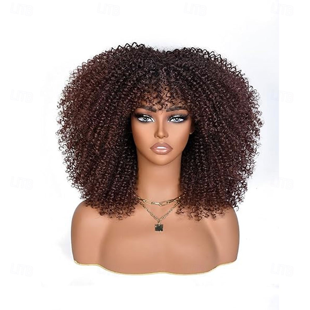 Perucă afro creță maro ombre cu breton, perucă afro sintetică scurtă de 14 inch, peruci afro negre crețe pentru femei, peruci pentru uz zilnic și la petreceri 2026 - $30.99 –P6