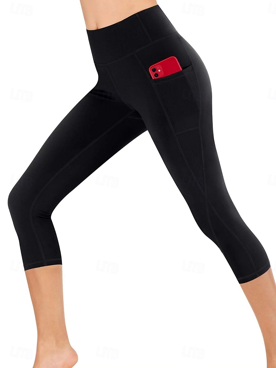 Women's Pilates Pants Yoga Pants Pocket Ruched Butt Lifting High Waist Gym Workout Running Fitness Capri Leggings Solid Color Dark Grey Black Navy Blue Sports Activewear High Elasticity Skinny 2026 - $17.49 –P3
